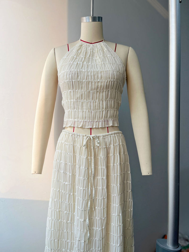 Backless Lace-Up Halterneck Sling Top Set