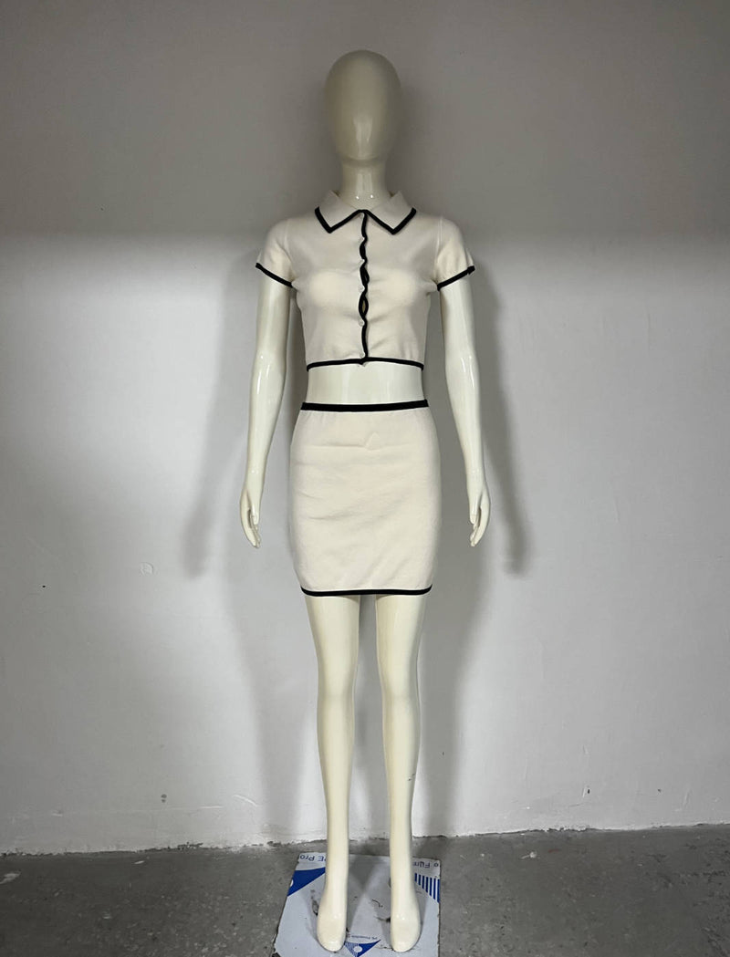 Black Contrast Trim Knitted Set