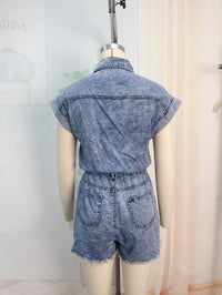 Ripped Denim Romper with Elastic Waist