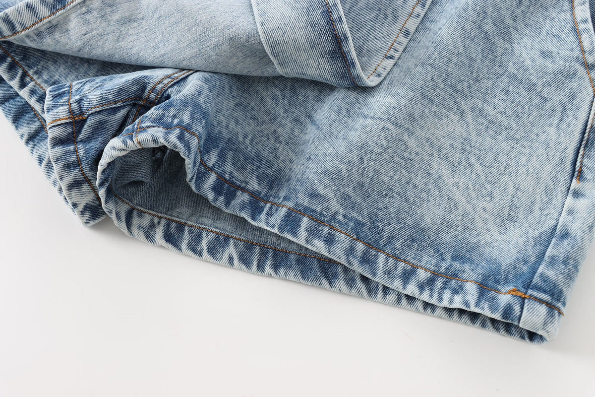 Summer Women Clothing Casual All Matching Double Breasted Denim Skirted Leggings