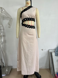 Elegant Diagonal Collar Lace Stitching Maxi Dress