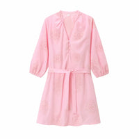 Embroidered Mini Poplin Dress