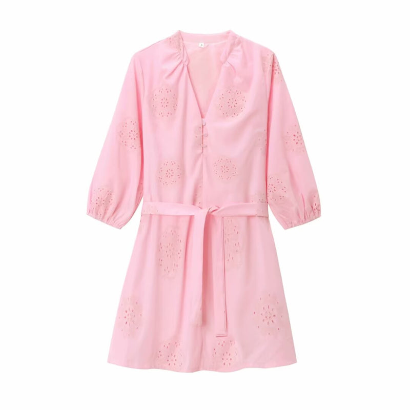 Embroidered Mini Poplin Dress