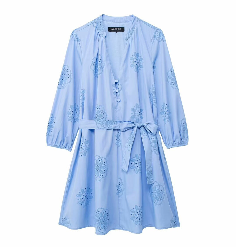 Embroidered Mini Poplin Dress