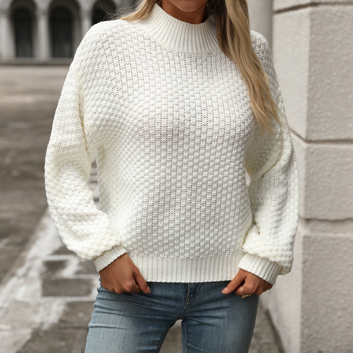Mock Neck Solid Knit Sweater