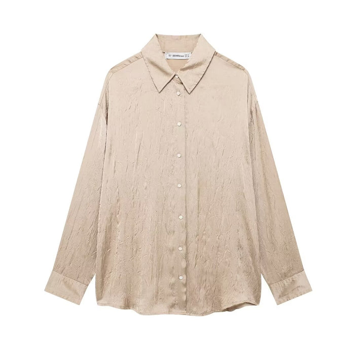 Silk Satin Textured Shirt &amp; Straight-Leg Pants Set