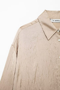 Silk Satin Textured Shirt &amp; Straight-Leg Pants Set