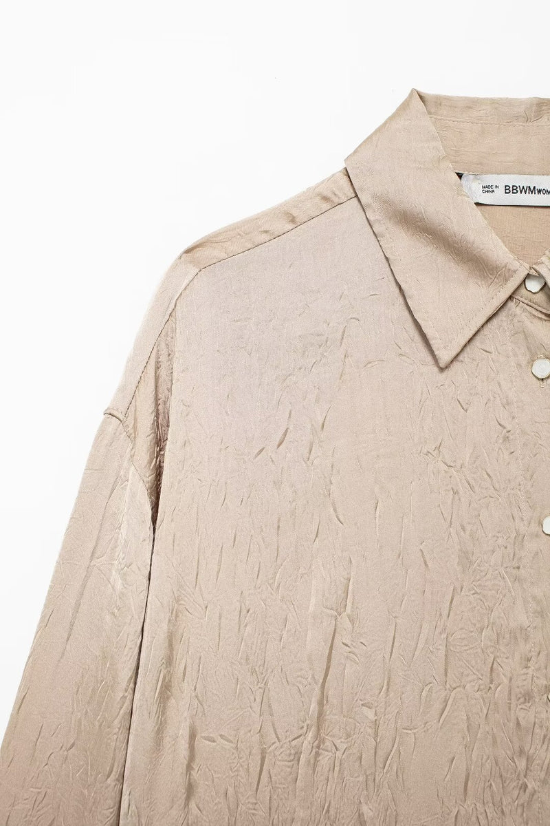 Silk Satin Textured Shirt &amp; Straight-Leg Pants Set