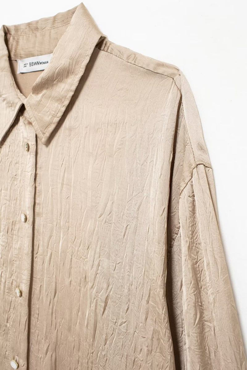 Silk Satin Textured Shirt &amp; Straight-Leg Pants Set