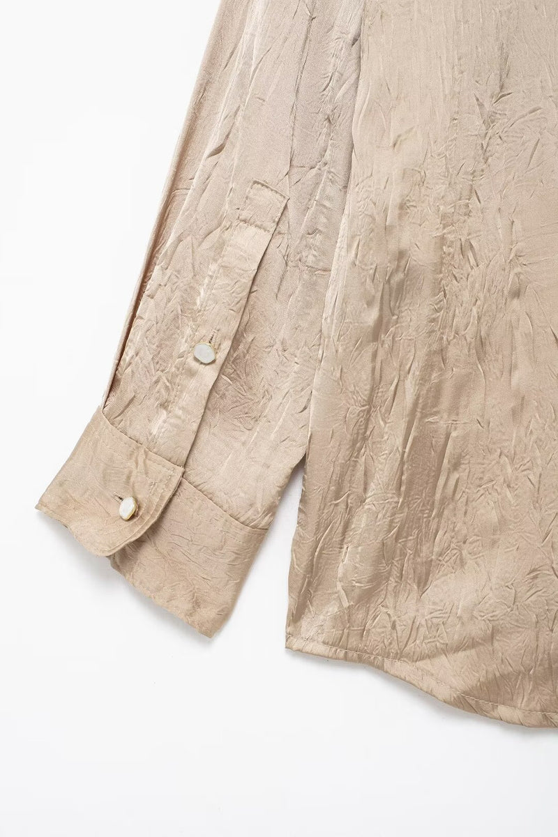 Silk Satin Textured Shirt &amp; Straight-Leg Pants Set