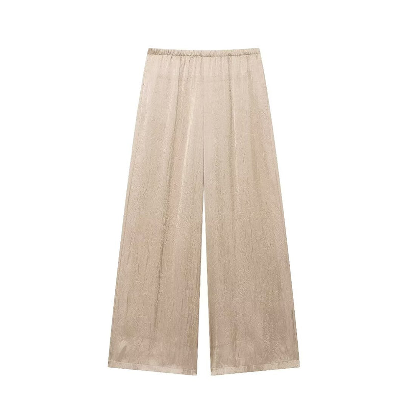Silk Satin Textured Shirt &amp; Straight-Leg Pants Set