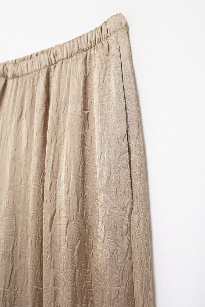 Silk Satin Textured Shirt &amp; Straight-Leg Pants Set