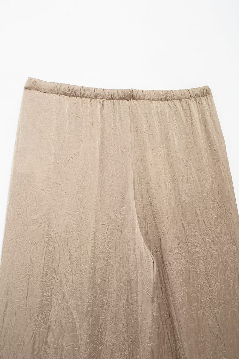 Silk Satin Textured Shirt &amp; Straight-Leg Pants Set