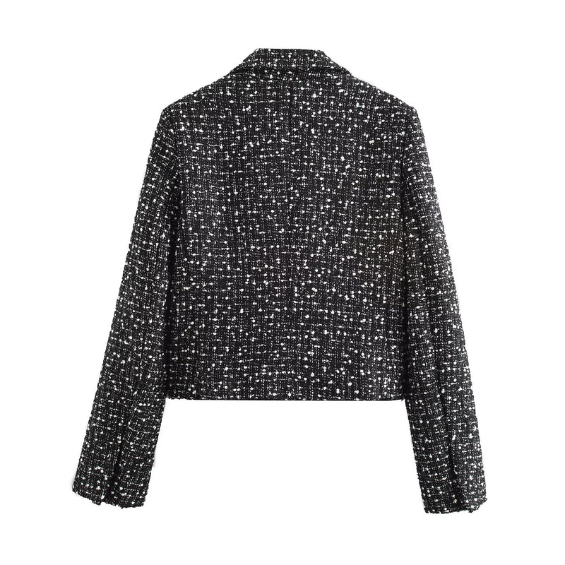 Spring Short Textured Double-Breasted Blazer