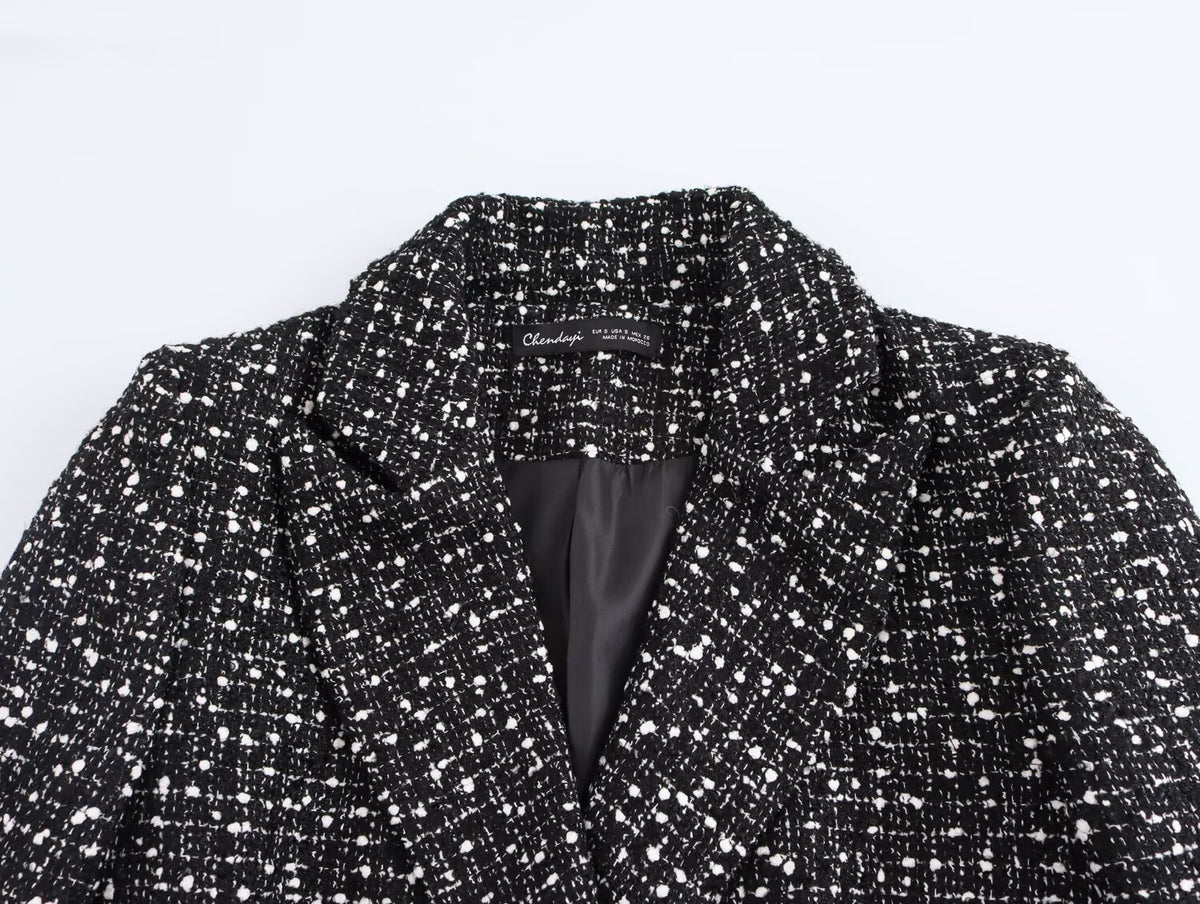 Spring Short Textured Double-Breasted Blazer
