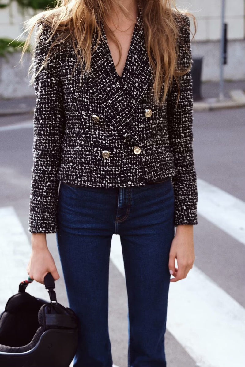 Spring Short Textured Double-Breasted Blazer