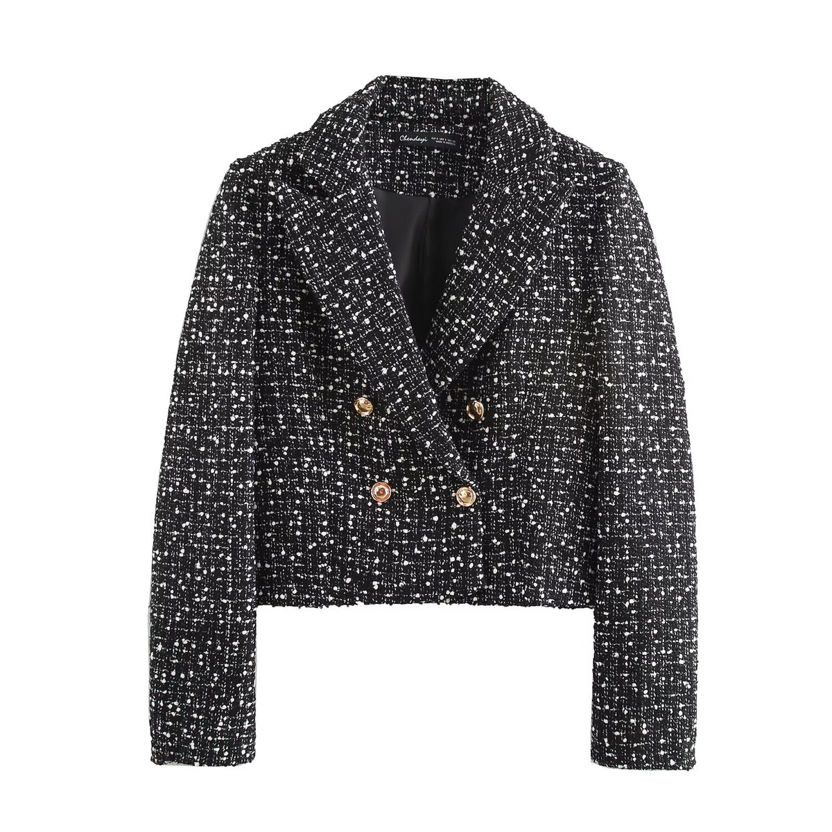 Spring Short Textured Double-Breasted Blazer