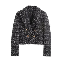 Spring Short Textured Double-Breasted Blazer