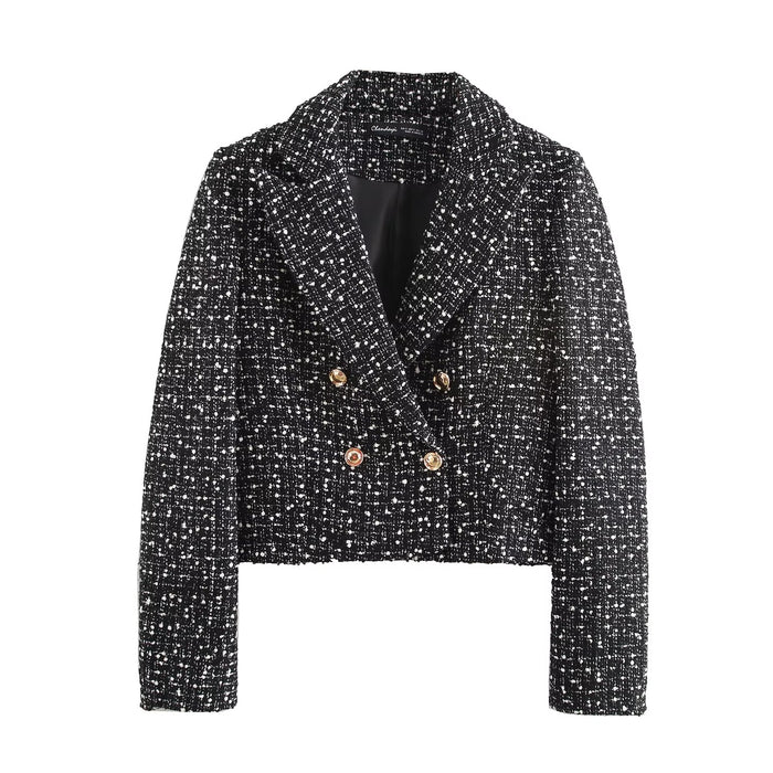 Spring Short Textured Double-Breasted Blazer