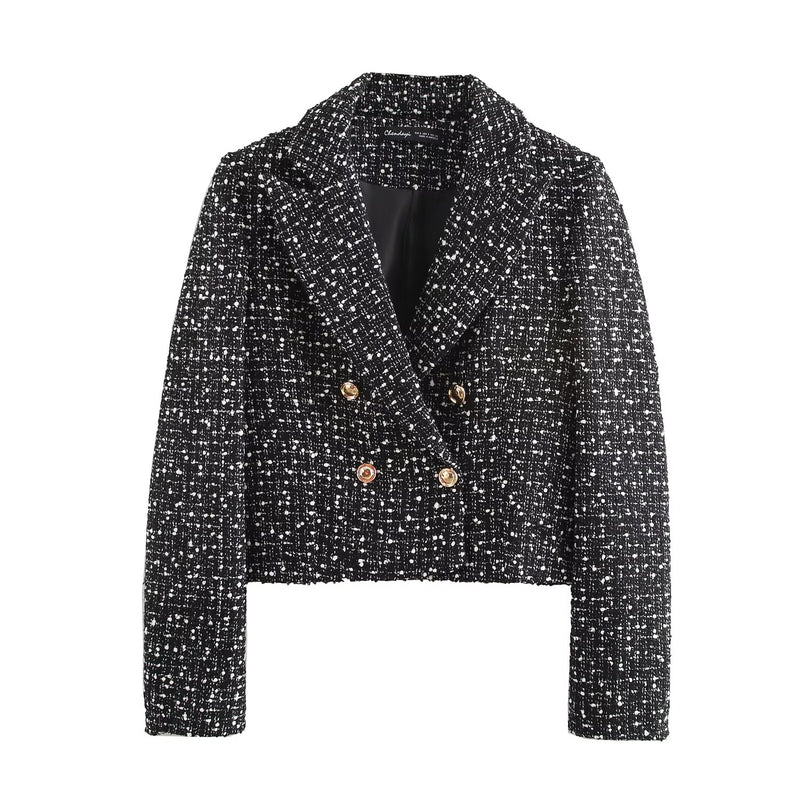 Spring Short Textured Double-Breasted Blazer