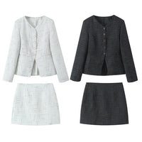 Tweed Plaid Blazer and High-Waist Skirt Set