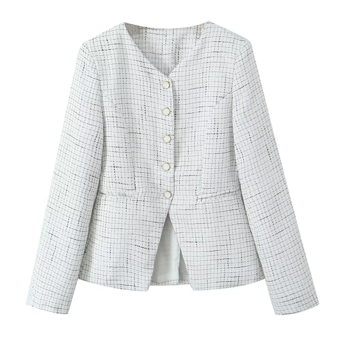 Tweed Plaid Blazer and High-Waist Skirt Set