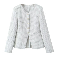 Tweed Plaid Blazer and High-Waist Skirt Set