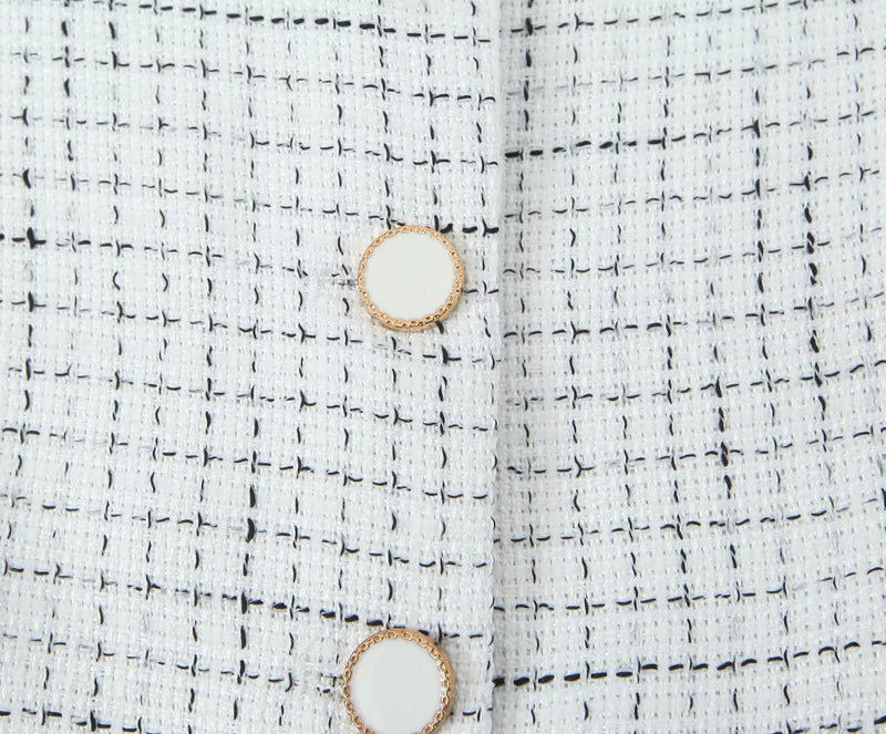Tweed Plaid Blazer and High-Waist Skirt Set