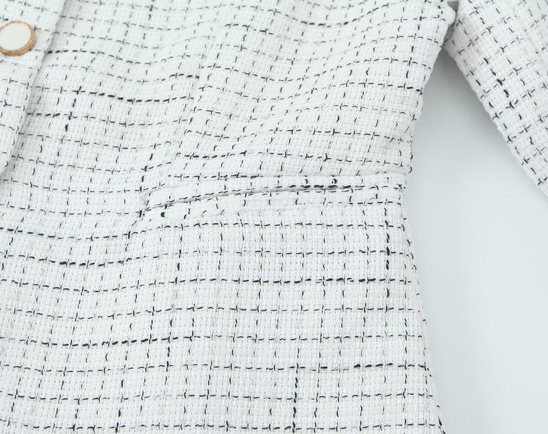 Tweed Plaid Blazer and High-Waist Skirt Set