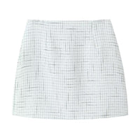Tweed Plaid Blazer and High-Waist Skirt Set