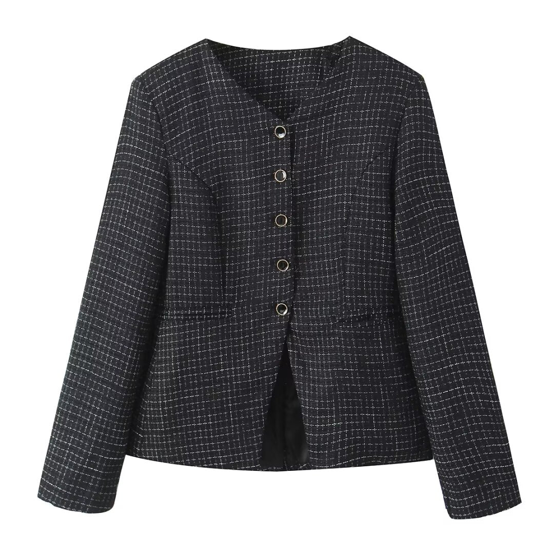 Tweed Plaid Blazer and High-Waist Skirt Set