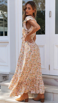 Floral V-Neck Asymmetric Cinched Dress