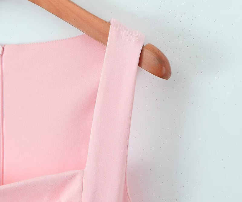 Square Neck Slimming Patchwork Puffy Dress