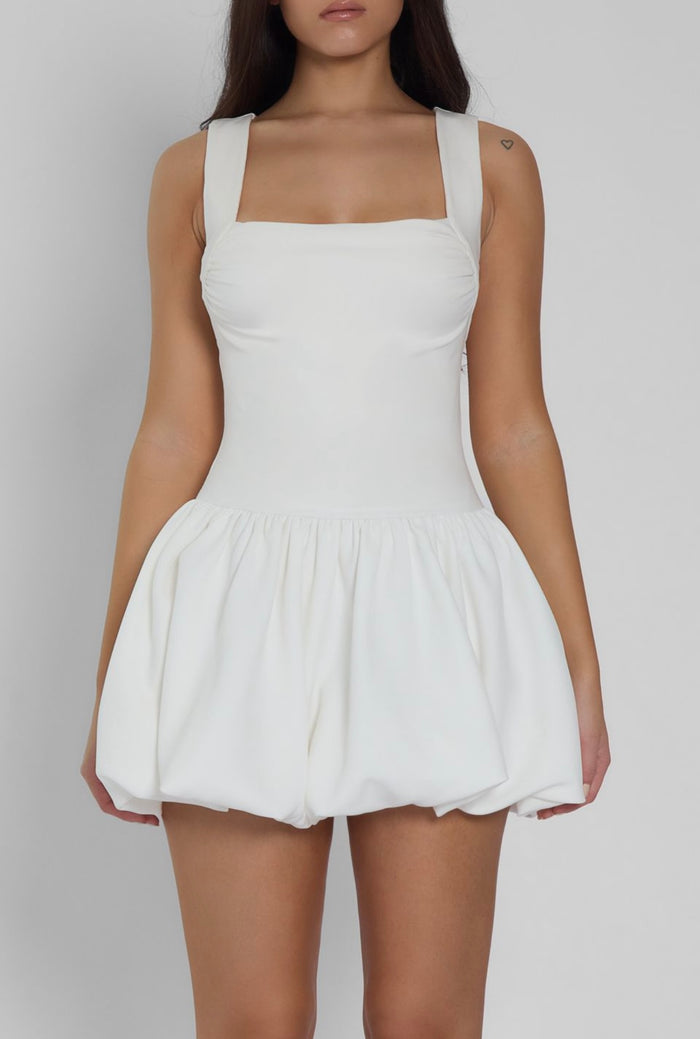 Square Neck Slimming Patchwork Puffy Dress