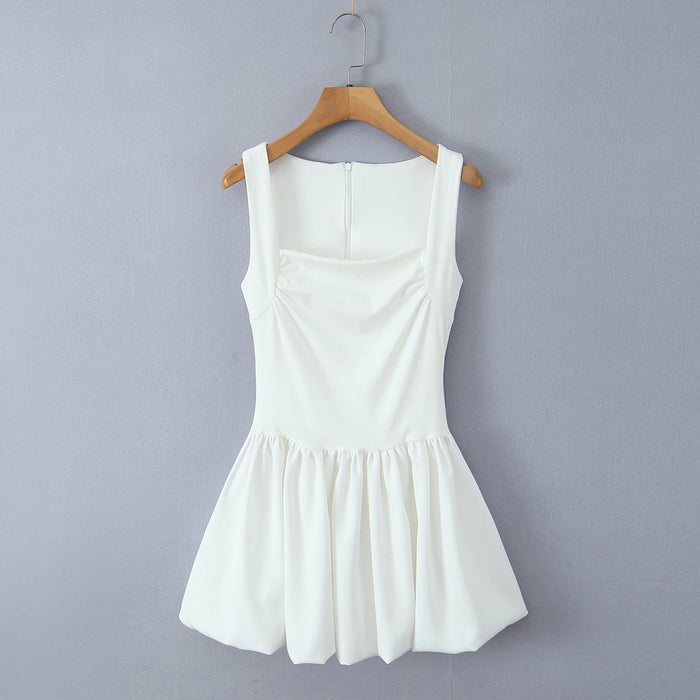 Square Neck Slimming Patchwork Puffy Dress