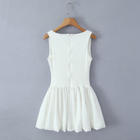 Square Neck Slimming Patchwork Puffy Dress