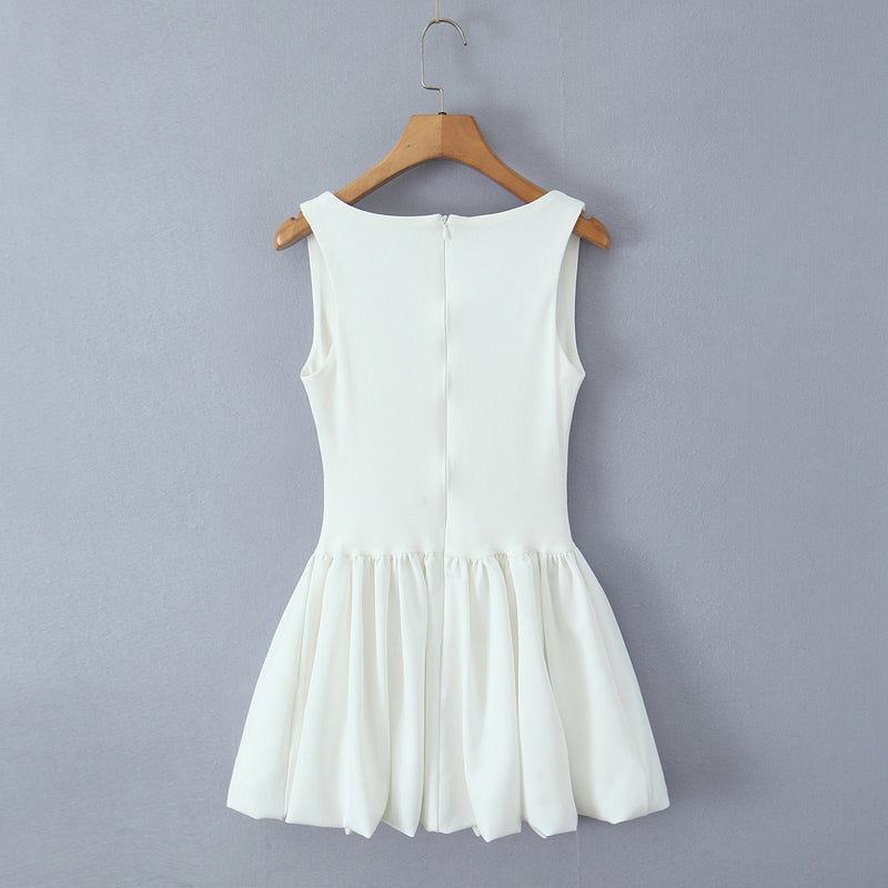 Square Neck Slimming Patchwork Puffy Dress