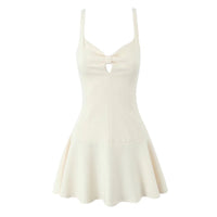 Retro Solid Color Bow Hollow Out Dress