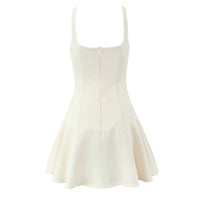 Retro Solid Color Bow Hollow Out Dress