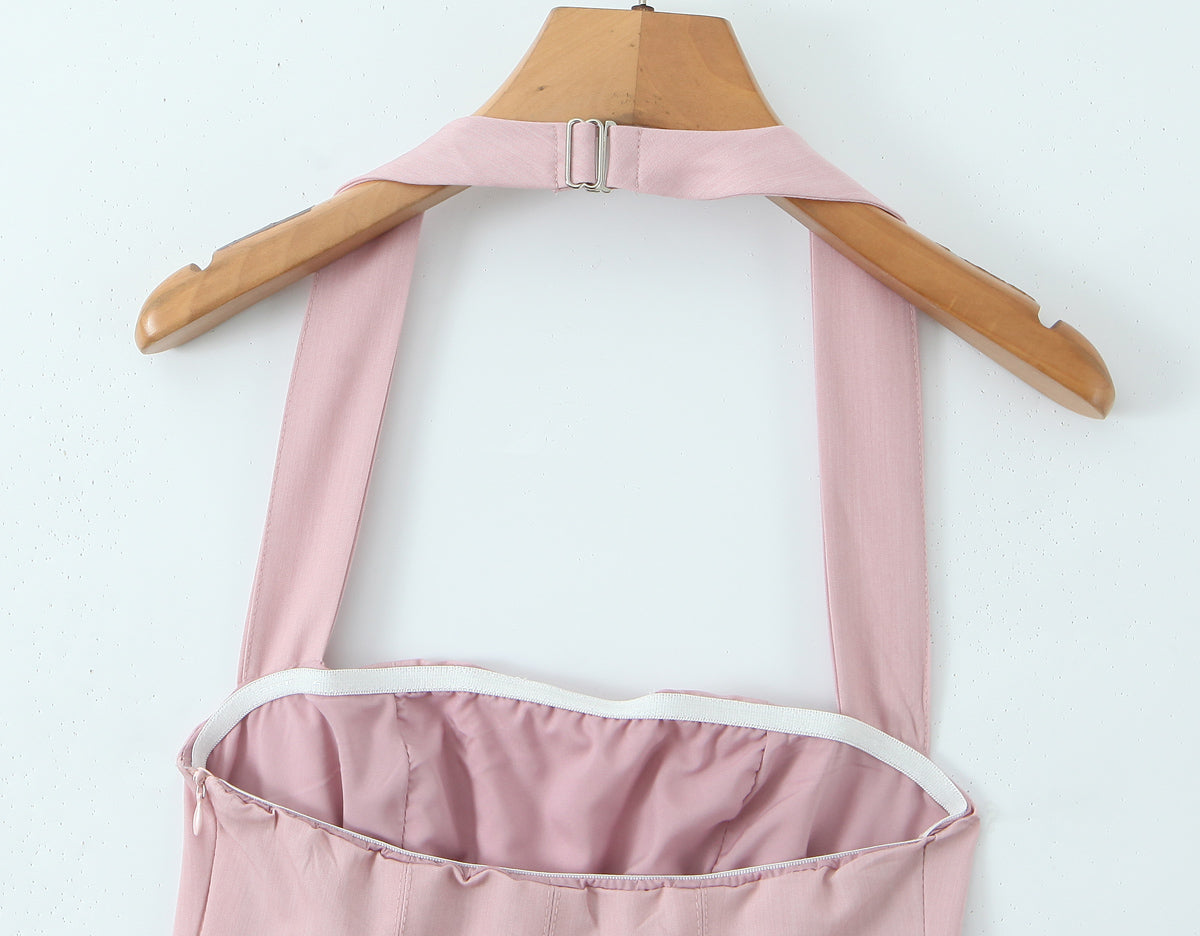 Sexy Halter Pleated Spring Dress
