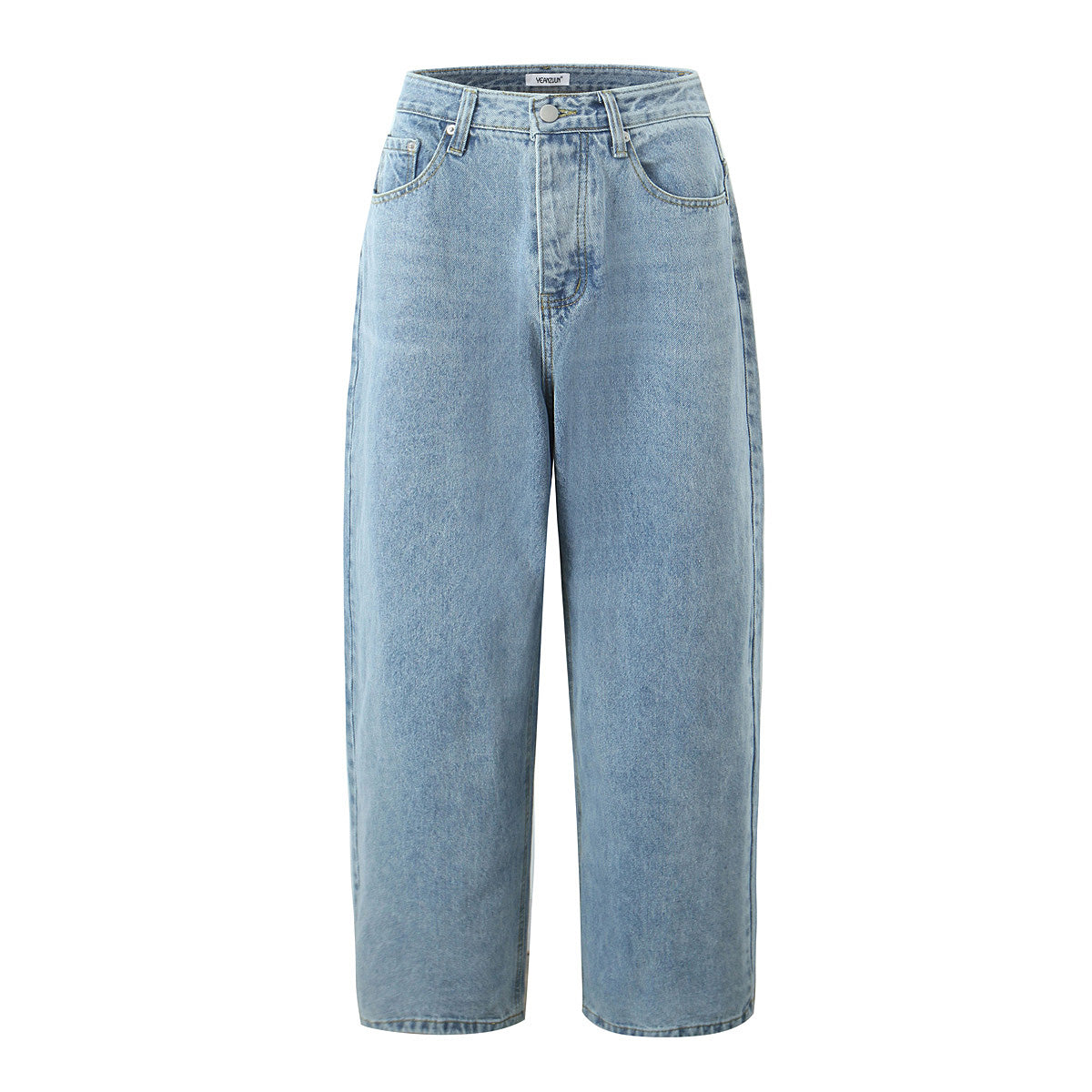 Women Spring Sexy Idle One-Breasted Washed Straight Loose Wide Leg Jeans