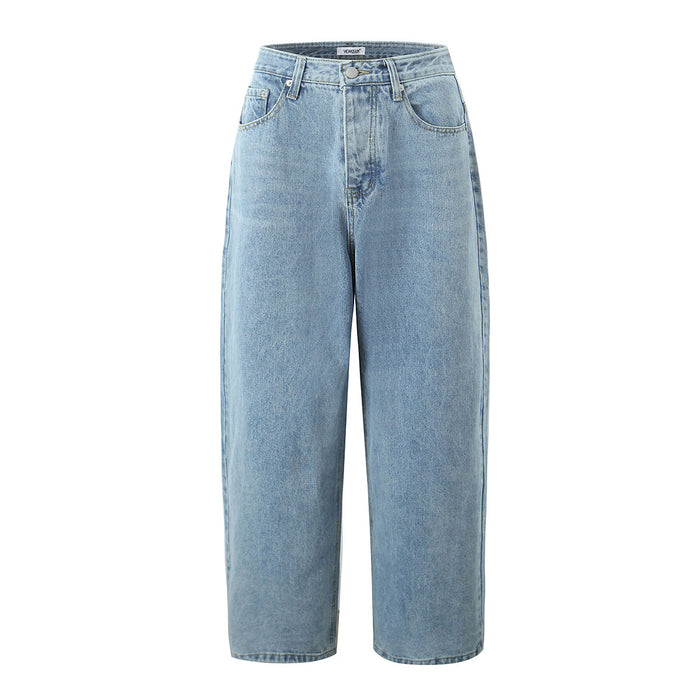 Women Spring Sexy Idle One-Breasted Washed Straight Loose Wide Leg Jeans