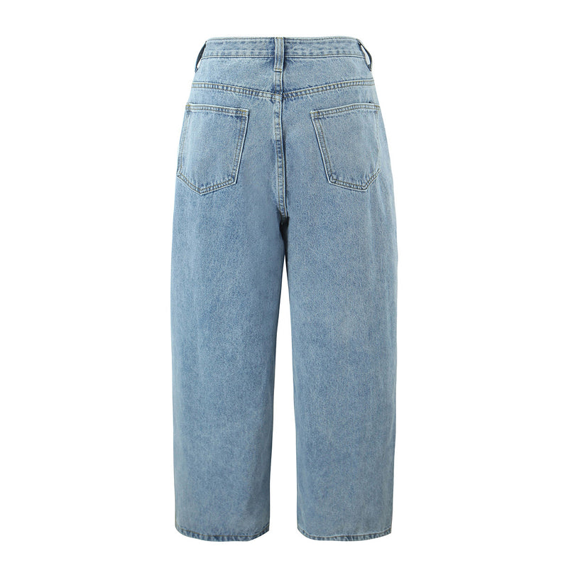 Women Spring Sexy Idle One-Breasted Washed Straight Loose Wide Leg Jeans