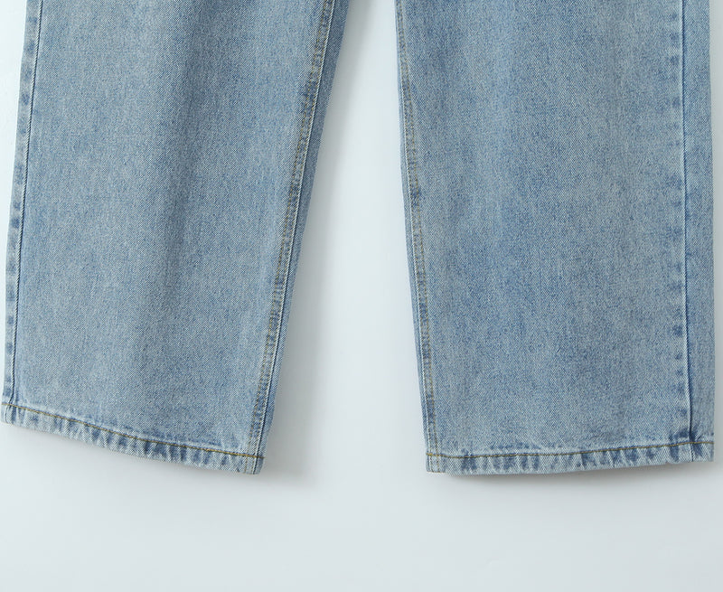 Women Spring Sexy Idle One-Breasted Washed Straight Loose Wide Leg Jeans