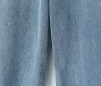 Women Spring Sexy Idle One-Breasted Washed Straight Loose Wide Leg Jeans