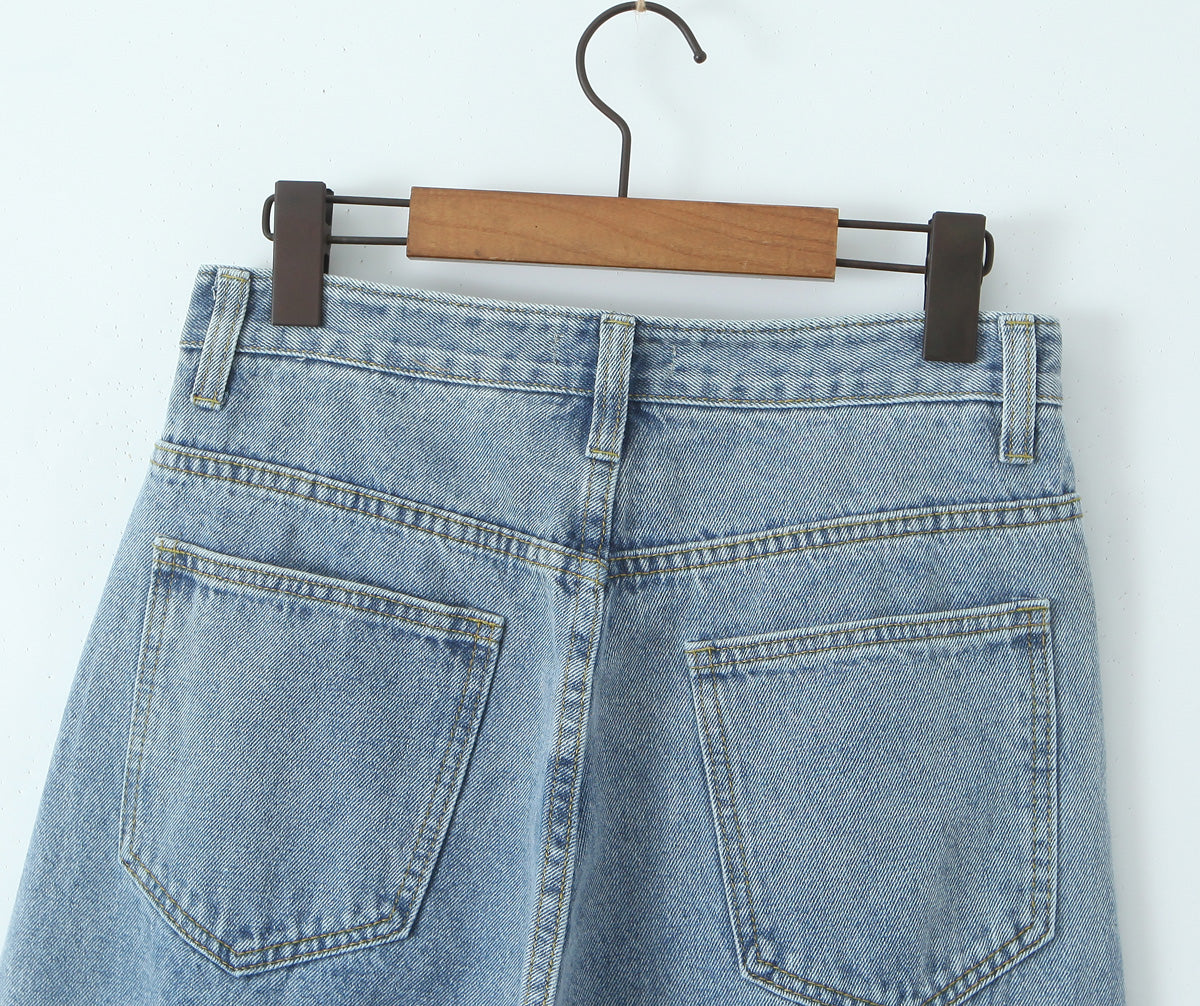 Women Spring Sexy Idle One-Breasted Washed Straight Loose Wide Leg Jeans