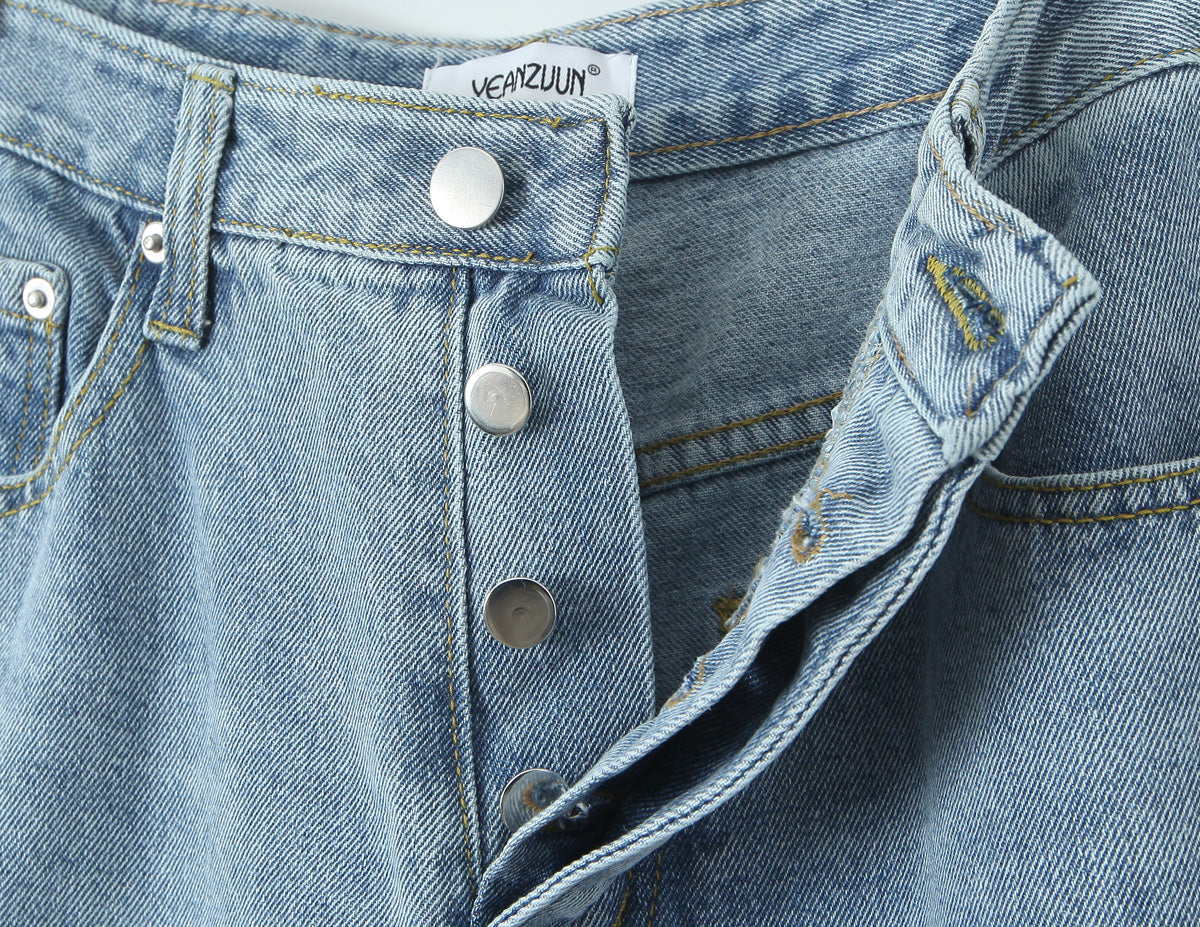 Women Spring Sexy Idle One-Breasted Washed Straight Loose Wide Leg Jeans