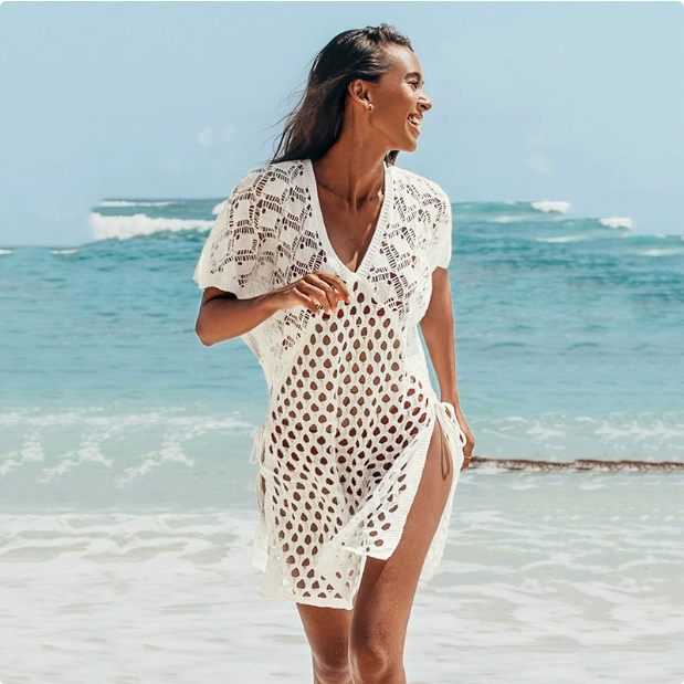 Knitted Hollow Out Cutout V-Neck cover-up