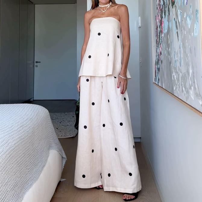 Polka Dot Tube Top &amp; Wide-Leg Pants Set