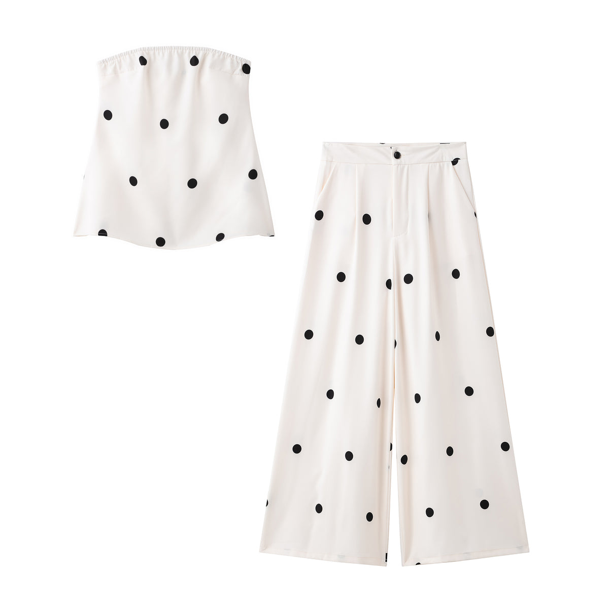 Polka Dot Tube Top &amp; Wide-Leg Pants Set